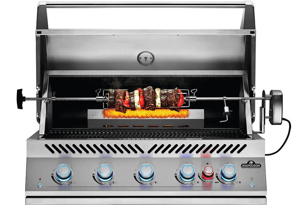 Napoleon Built-In Gas Grill 700 Series 38 RB Rotisserie with Food On