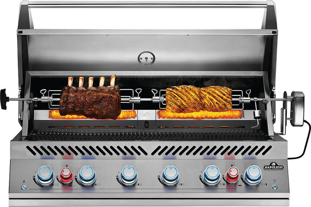 Napoleon Built-In Gas Grill 700 Series 44 RB Rotisserie with Food On