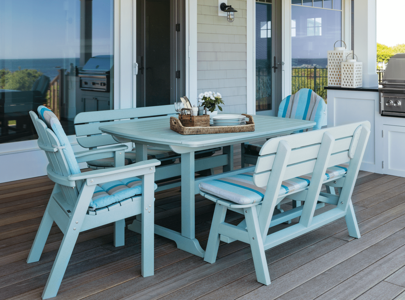 Portsmouth Dining Table & Bench with Classic Adirondack Chair - Sage Color